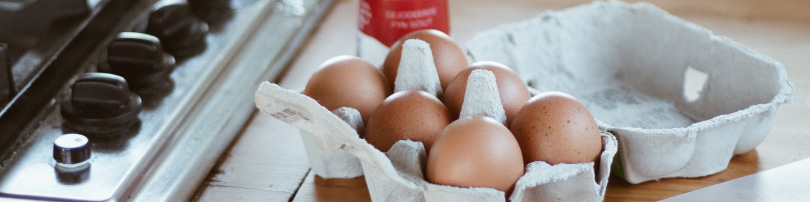 Abstract LinkedIn Cover Photo with Brown Eggs On White Tray In The Kitchen